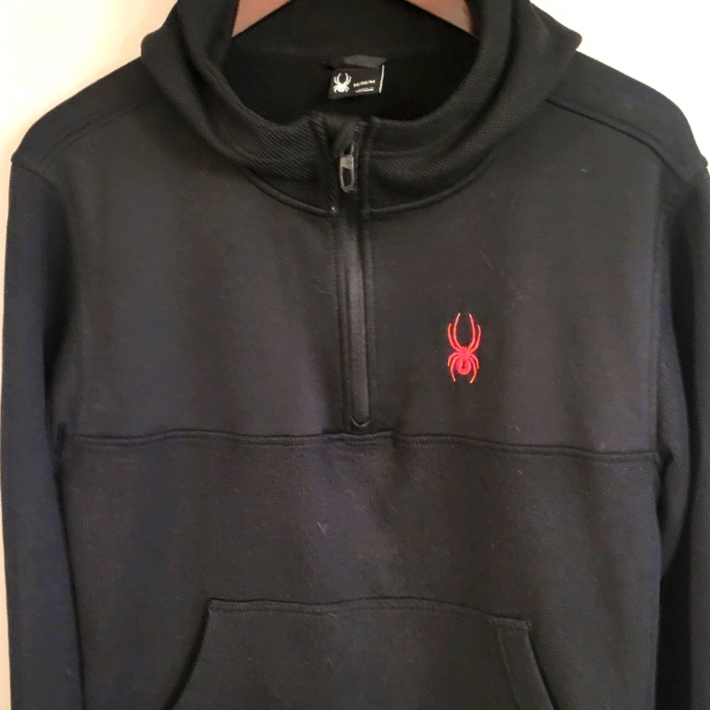 Spyder Frontier 1/4 Zip Pullover Hoodie Black Red Size M